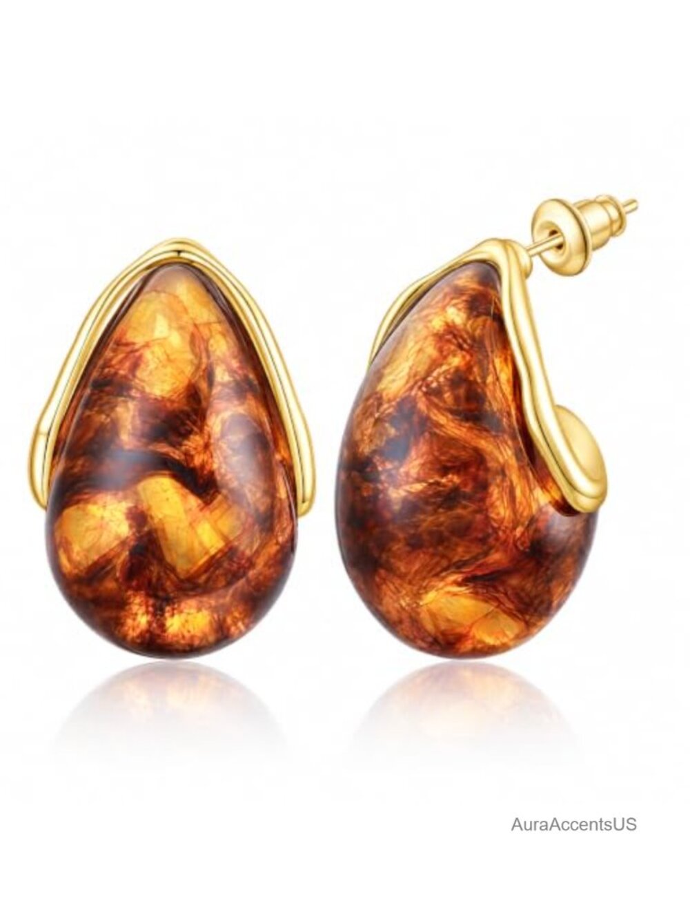 Gold Plated Acrylic Teardrop Stud Earrings Statement Jewelry